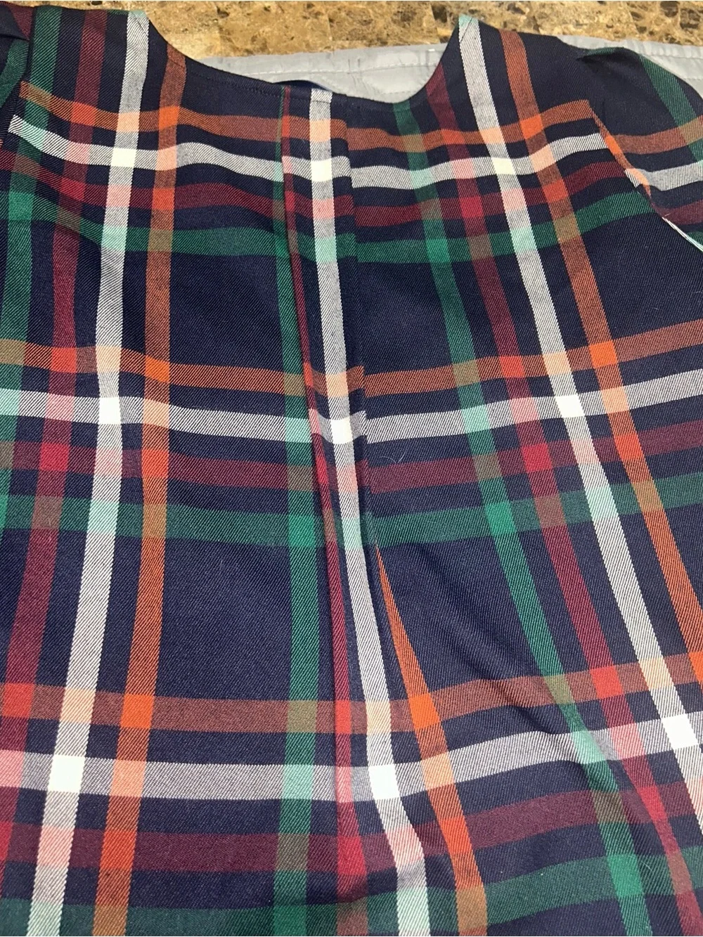Tuckernuck Navy Plaid Top with Orange, Green, Burgundy and Cream Accents Lg